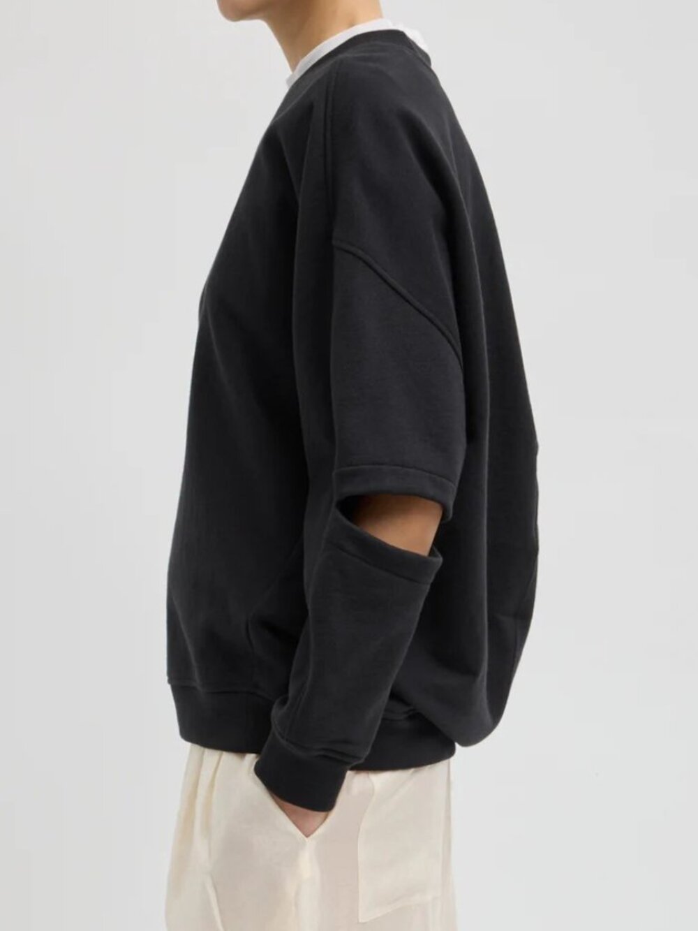 Tibi Cocoon Crewneck Black Cotton Sweatshirt Size S $295 - Picture 4 of 11